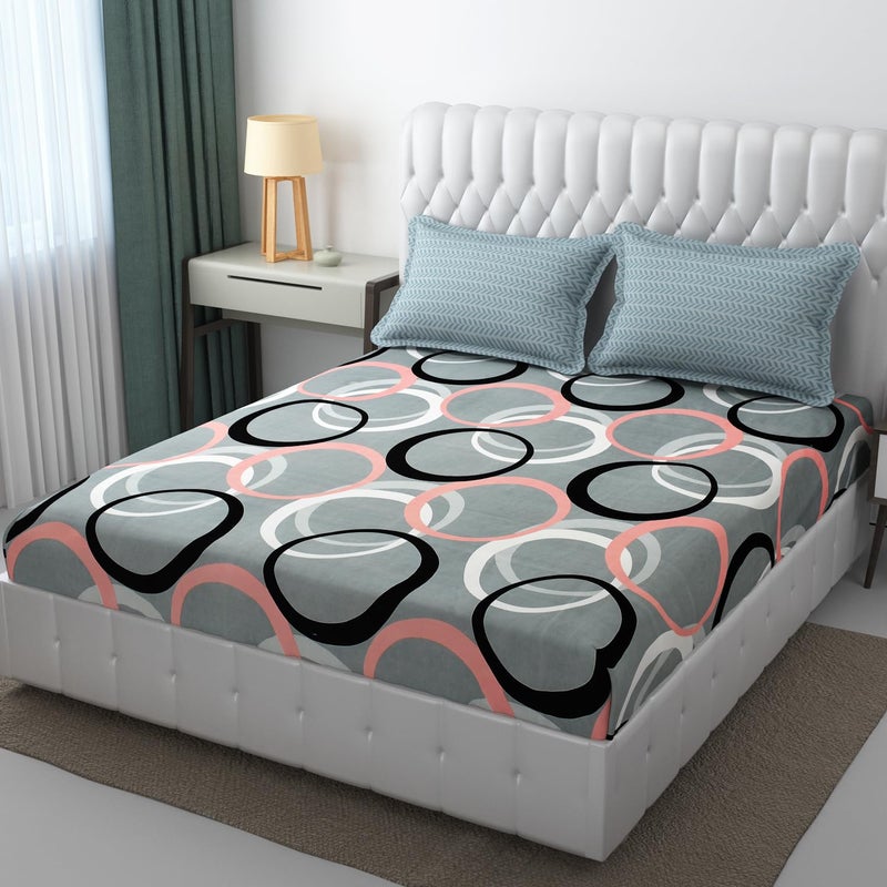 STARNSTYLE 280 TC Elastic Fitted Bedsheet with 2 Pillow Covers - Grey Circle - Image 1